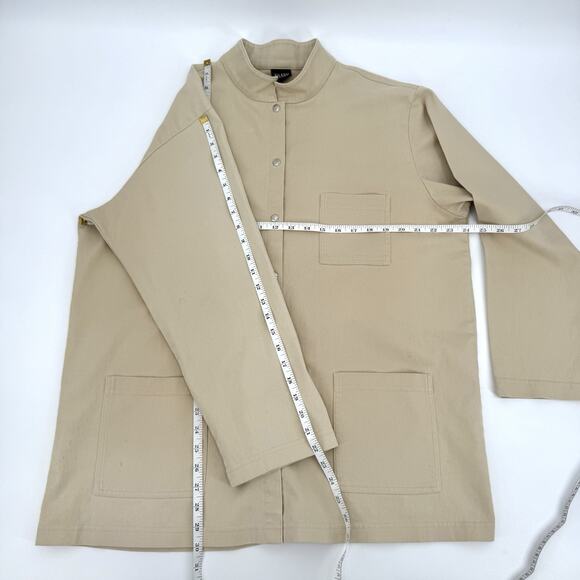 Eileen Fisher L Brushed Stretch Cotton Twill Stand Collar Barn Shacket STAINS - Picture 4 of 14